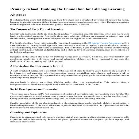 Primary School: Building the Foundation for Lifelong Learning