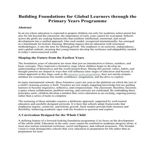 Building Foundations for Global Learners through the Primary Years Programme
