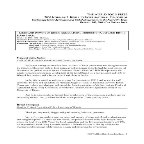 TRENDS AND IMPACTS OF RISING AGRICULTURAL PRODUCTION COSTS AND RISING FOOD PR...