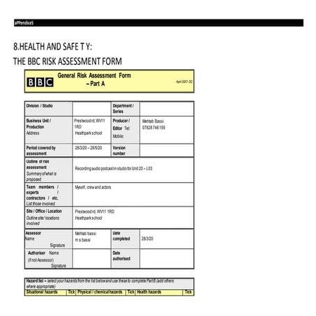 Risk assessment form | DOC