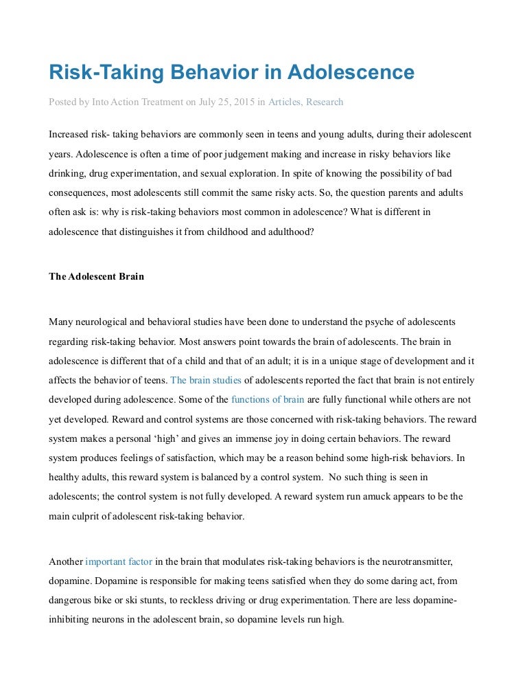 Risk taking behavior in adolescence
