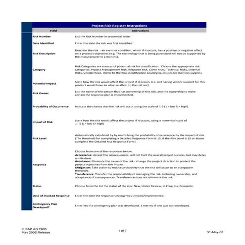 Risk Analysis Workbook