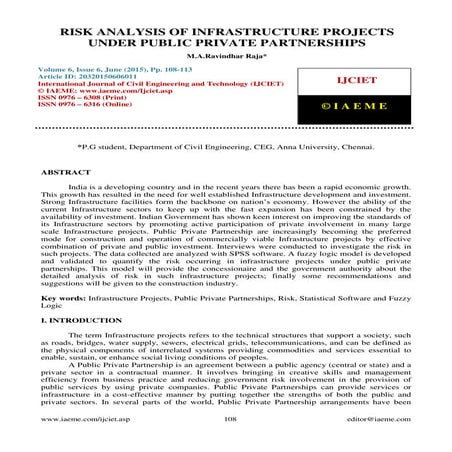 RISK ANALYSIS OF INFRASTRUCTURE PROJECTS UNDER PUBLIC PRIVATE ...
