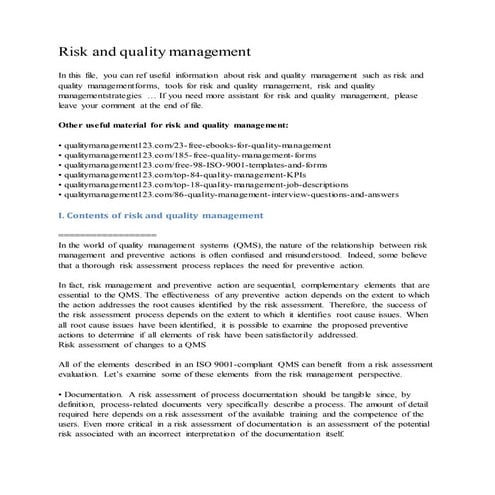 Risk and quality management