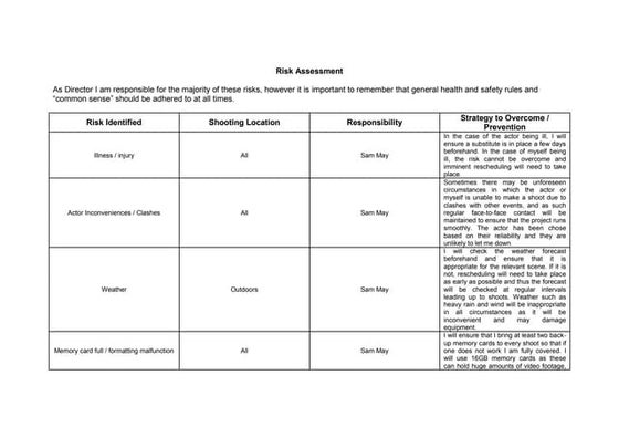 Music video Risk Assessment | DOCX