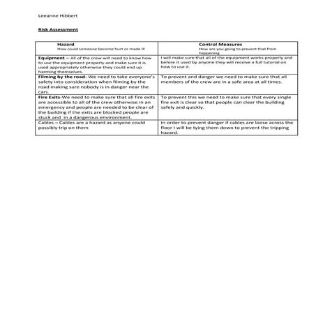 Art room risk assessment | DOCX