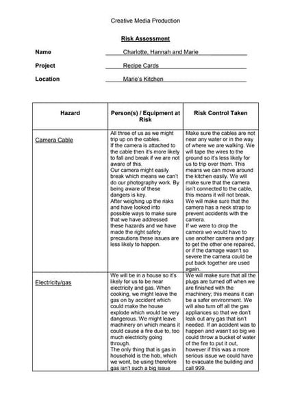 Student risk assessment location 1