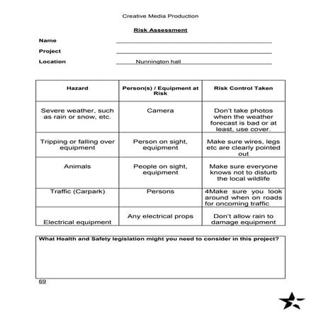 Risk assessment form | DOC