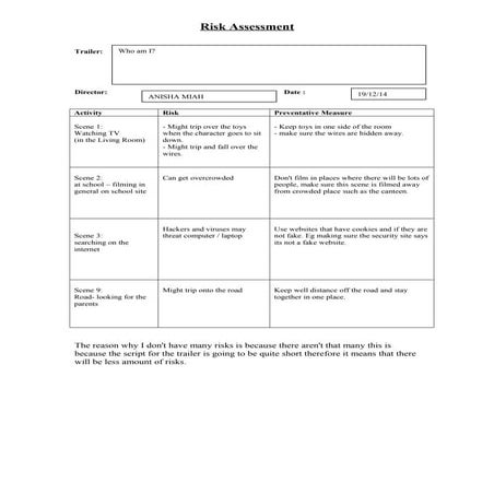 Risk assessment for trailer | DOC