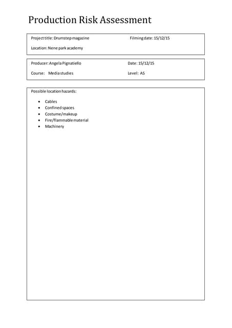 Photoshoot Recce and Risk Assessment | PDF