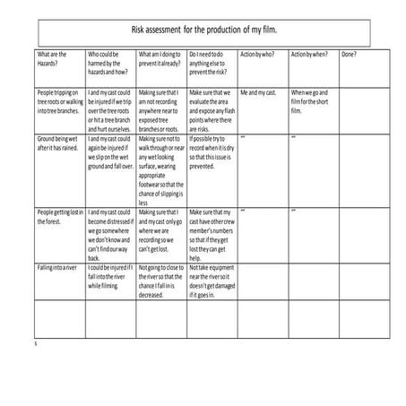 Risk assessment table | DOCX