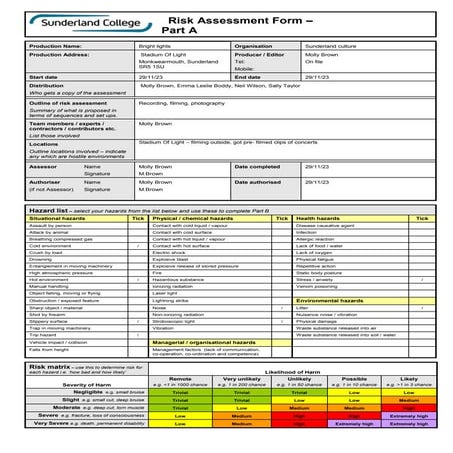 Risks assessment – tv studio | PPTX