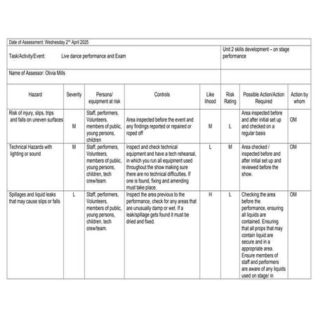 Risk Assessment , | DOCX