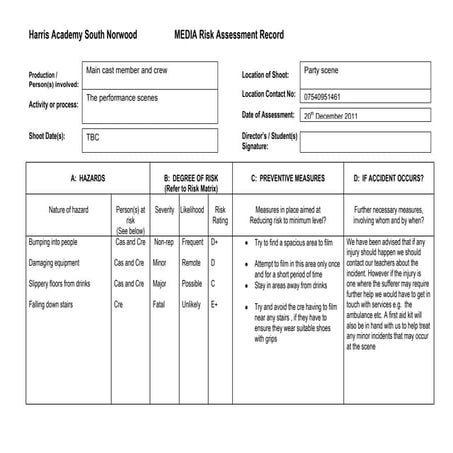 Risk assessment party scene | DOCX