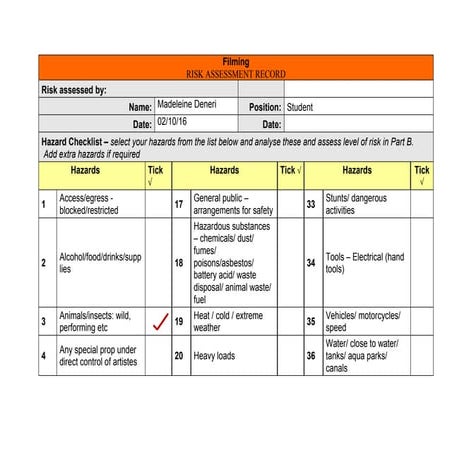 Filming Risk Assessment | DOCX