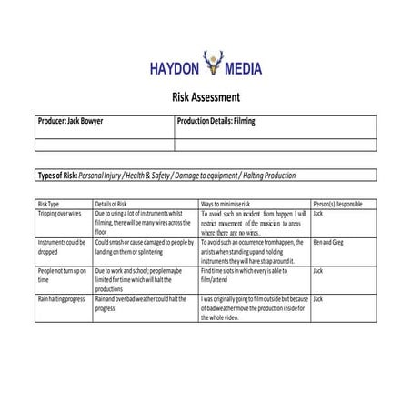 Risk assessment template media | DOC