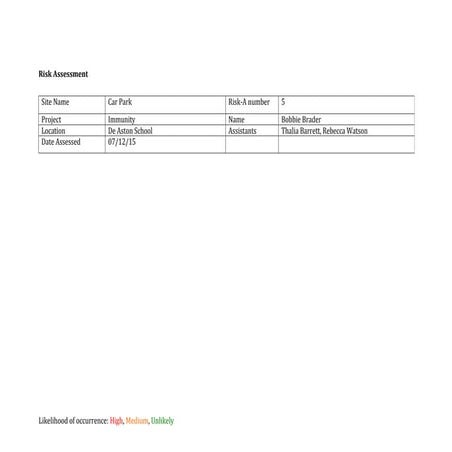 Risk assessment template car park | DOC