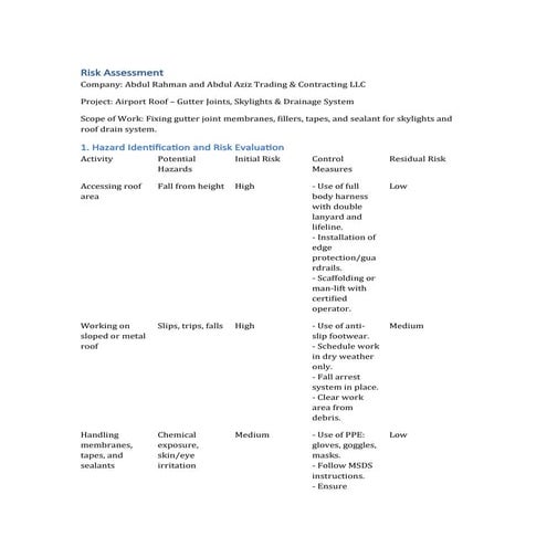 Risk Assessment Airport Roof for engineering | DOCX