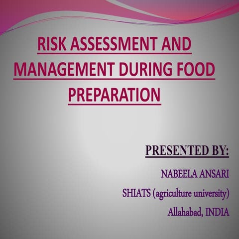Risk assessment and management during food preparation