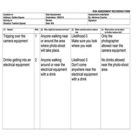 Filming Risk Assessment Form | PDF
