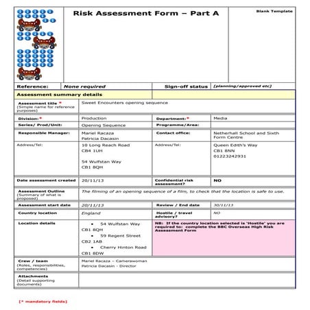 Risk assessment - Draft 1! | DOC