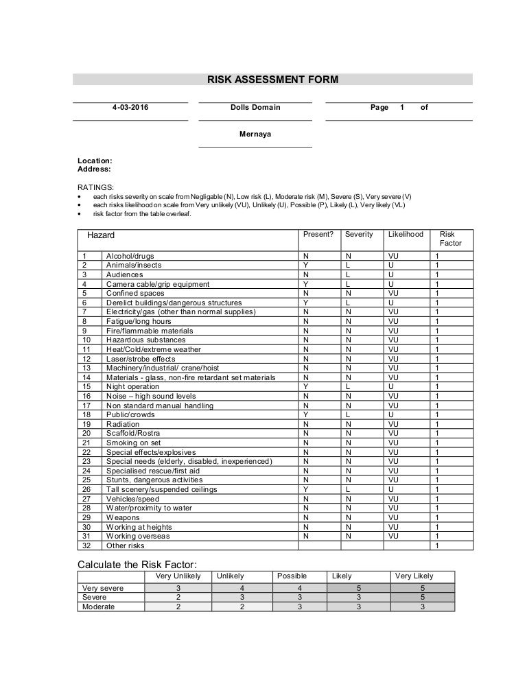 Risk assessment form