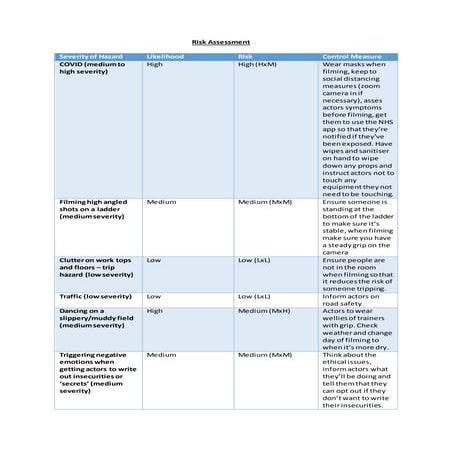Risk assessment for music video