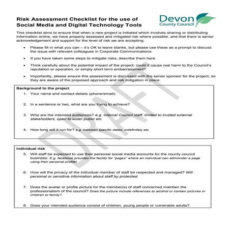Photo inspiration: Devon County Council Risk Assessment For Social Media Photo Inspiration