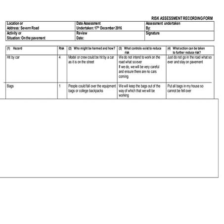 Risk assessment template sports hall | DOC