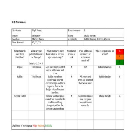 Risk assessment template Reporter three
