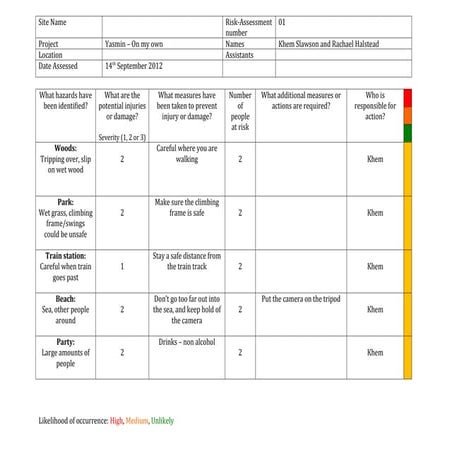 Risk assessment template media