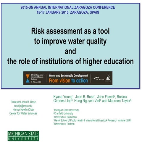 Risk assessment as a tool to improve water quality and the role of institutio...