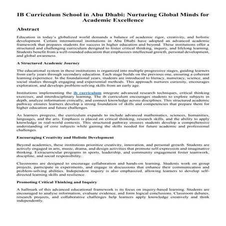 IB Curriculum School in Abu Dhabi: Nurturing Global Minds for Academic Excellence