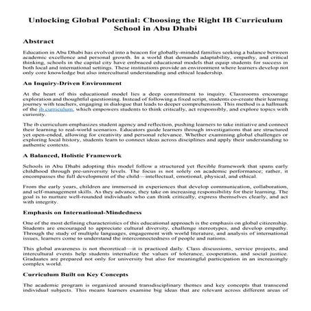 Unlocking Global Potential: Choosing the Right IB Curriculum School in Abu Dhabi