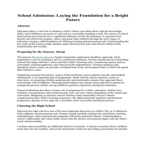School Admission: Laying the Foundation for a Bright Future