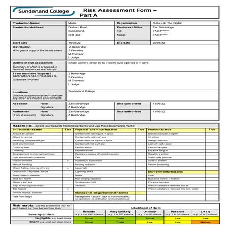 Risk assessment template completed | DOCX