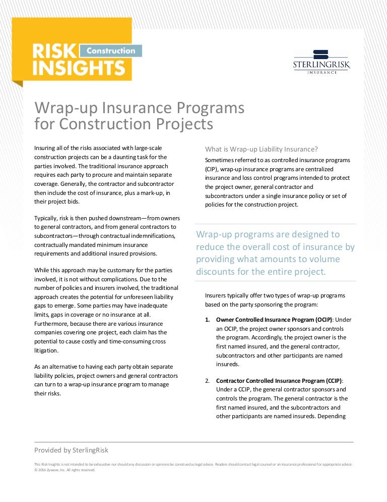 Risk Insights Wrapup Insurance Programs for Construction Projects