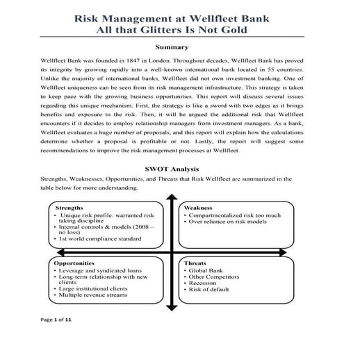 Risk Management: Wellfleet Bank Analysis
