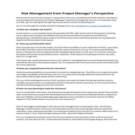Risk management from project manager