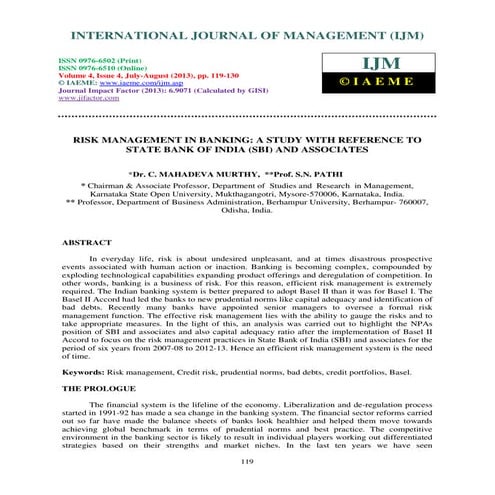 Risk management in banking a study with reference to state bank of india  sbi  a