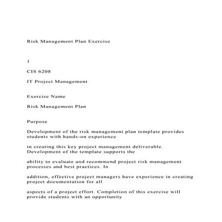 Risk Management Plan Exercise    1 CIS 6208 IT.docx