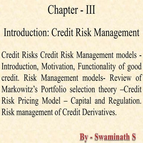 Chapter 3 - Risk Management - 2nd Semester - M.Com - Bangalore University