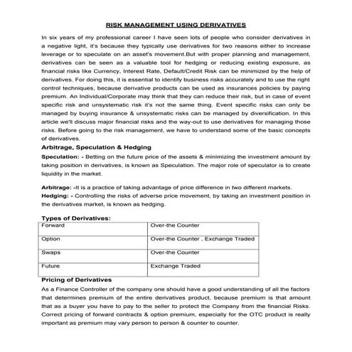 Risk Management Using Derivatives in Financial Planning Journal by Gaurav K B...