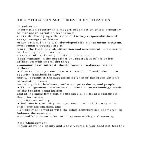 RISK MITIGATION AND THREAT IDENTIFICATIONIntroductionInforma.docx
