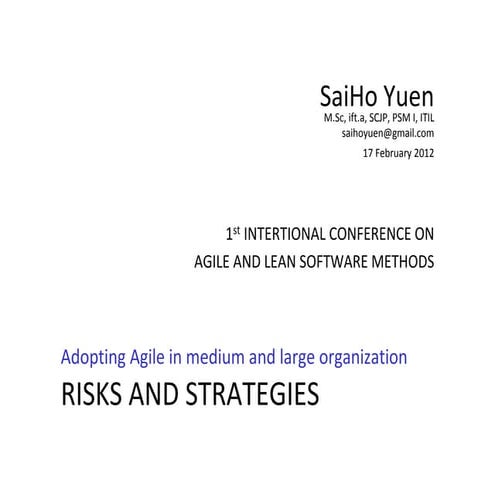 Risks and strategies adopting agile in medium and large organizations