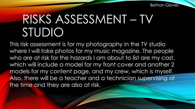 Risks assessment – tv studio
