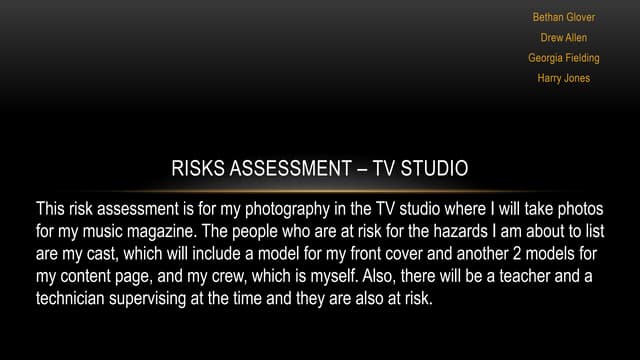 Risks assessment – tv studio