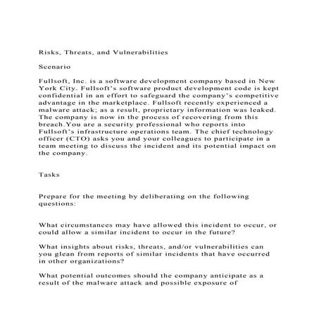 Risks, Threats, and VulnerabilitiesScenarioFullsoft, Inc.docx