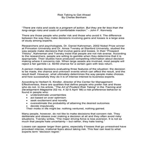 Risk taking to get ahead