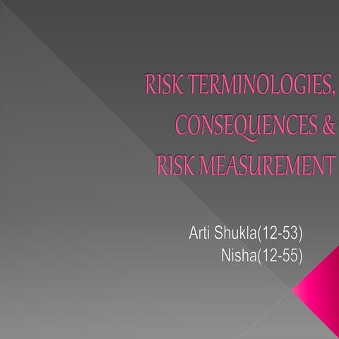Risk terminologies, consequences &amp; risk measurement  53,55